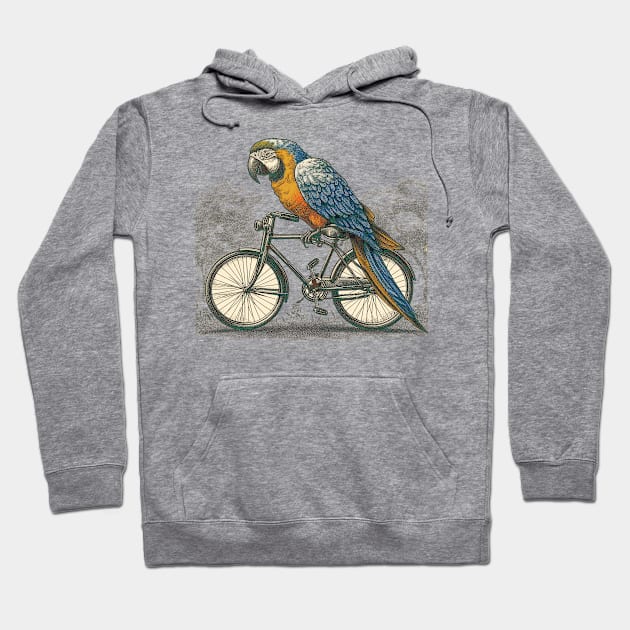 McCaw Parrot on a bicycle Hoodie by Midcenturydave